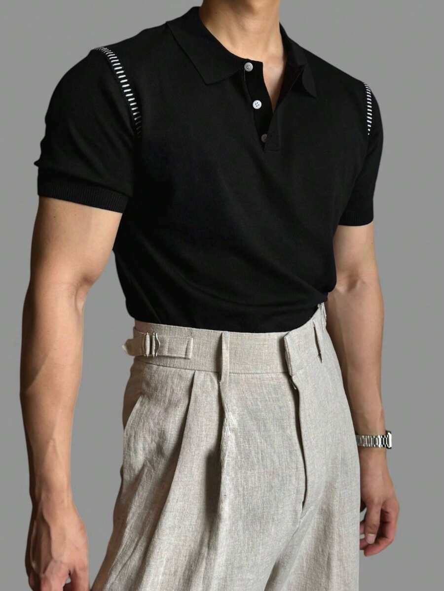 DAZY Men's Black Decorative Thick Knit Half-Zip Sweater, Summer - Black - View 1