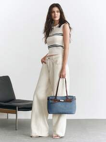 SHECARRY Bolso de mano para mujer, correa exquisita, bolso de hombro de gran capacidad para ir al trabajo. - Azul Marino - Ver 9