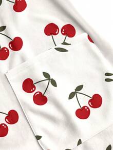 PopScrub Áo đồng phục y tế tay ngắn cổ chữ V in hình quả anh đào, phối nhiều mảnh vải và có túi - Nhiều màu - Xem 5