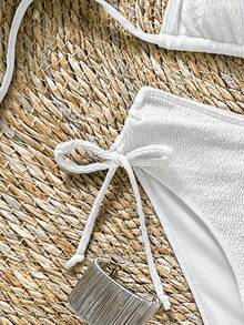 Soleia Bộ bikini nữ màu trơn đính hạt cườm, kiểu cổ yếm, hở lưng, buộc dây phía trước. - trắng - Xem 4