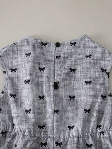 SHEIN 少女蝴蝶结印花褶皱圆领百搭连衣裙 - 彩色 - 查看 6