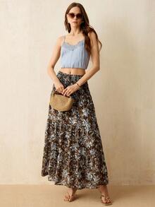 CielaLinda Chân váy maxi chiffon in họa tiết jacquard dành cho nữ - màu nâu - Xem 5