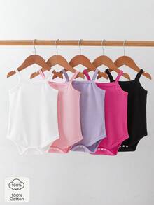 SHEIN Playful Pals 5件套女婴幼儿0-3岁休闲百搭纯色罗纹针织连体衣套装 - 彩色 - 查看 10