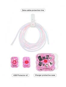 Mean Girls | SHEIN 3 件装数据线保护套，适用于 充电器，樱桃印花图案，充电器保护套（不含数据线） - 粉色 - 查看 5