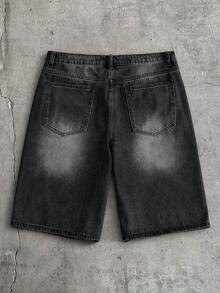 AXEPEAK 男士浅蓝色水钻装饰宽松休闲短裤，时尚百搭 - 灰色 - 查看 3