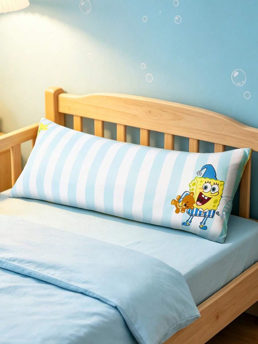 SpongeBob SquarePants | SHEIN 1个装饰卡通图案枕套,透气光滑面料,舒适保暖,可机洗,多种尺寸可选,适合不同枕头,是馈赠佳品。 - 藍白色 - 查看 1