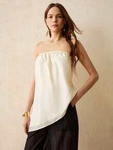 CielaLinda Bộ đồ hai mảnh dành cho nữ, chất liệu TENCEL Lyocell, gồm áo không tay vạt lệch và quần dài, thích hợp mặc mùa hè. - Đen và trắng - Xem 5