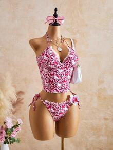 Swim Mod HELLO KITTY AND FRIENDS | SHEIN 女士夏季沙滩卡通印花吊带背心式泳衣套装 - 彩色 - 查看 4