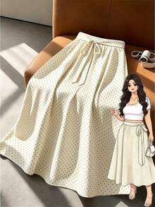 GlowEve CURVE Plus Size Polka Dot A-Line Skirt, High Waist Flared Design, Suitable For Spring/Summer, Vacation, Daily Commute, Gathering, Party Fall - Apricot - View 1