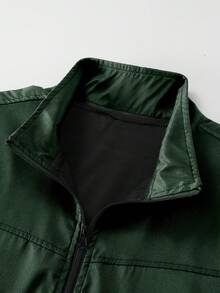 Manfinity Homme Chaqueta casual y versátil con cremallera y bolsillo de manga larga para hombre - Verde militar - Ver 3