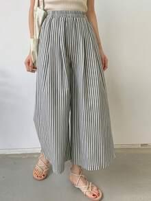 DAZY Women's Striped Pocket Casual Loose Vacation Pants Vacation Beige Autumn - Black - View 8