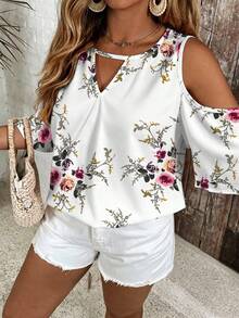 SHEIN VCAY Plus Size Casual Boho Minimalist All-Over Print Shirt Holiday Vacation White Summer - Multicolor - View 1