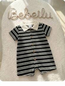 Newborn Baby Boy Black And White Striped Summer Casual Family Matching Cute Knitted Short Sleeve Romper,Birthday Party,Evening,Wedding,Baptism,Shower - Black and White - View 6