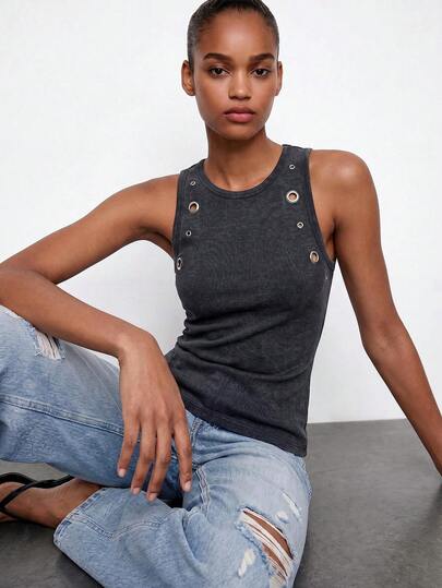 Maija Áo tank top cổ tròn dáng suông đa năng dành cho nữ, thích hợp mặc đi nghỉ mát.