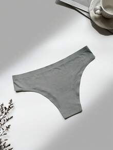 SHEIN 粘合无缝纯色舒适透气女士内裤 - 淺灰色 - 查看 2