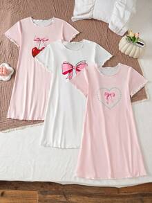 2 piezas Camisón de punto con estampado de mariposa para niñas, verano - Multicolor - Ver 4