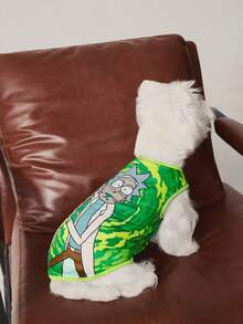 Rick and Morty X SHEIN 1 件卡通图案印花宠物背心，猫咪衣服，狗狗衣服，尺码 XXS-XXXXL，特小号，特大号，传送门，漩涡，瑞克，莫蒂。 - 綠色 - 查看 3