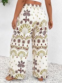 SHEIN Frenchy Plus Size Women's Printed Drawstring Waist Wide Leg Pants - Multicolor - View 2