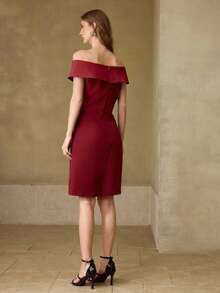 MOTF PREMIUM ELEGANT OFF SHOULDER CONTRAST COLOR DRESS FOR WEDDING PARTY - Burgundy - View 3