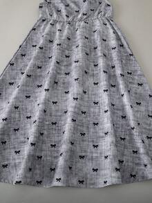 SHEIN 少女蝴蝶结印花褶皱圆领百搭连衣裙 - 彩色 - 查看 7