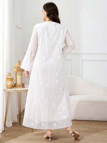 Al Najma Plus Size Women's Floral Embroidered Loose Elegant Modest African Arabic Dress Wedding White Summer - White - View 2