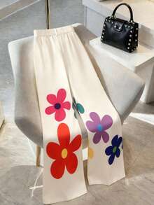 GlowEve CURVE Plus Size Women's Colorful Floral Print Straight Leg Casual Pants, Spring/Summer - Multicolor - View 2