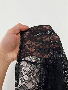 Maweii Plus Size Sexy Sheer Lace Front Button Long Sleeve Shirt, Summer - Black - View 8