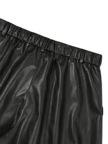 SLATEMANN Men's Black PU Leather Shorts, Fashionable Casual Versatile Bermuda Shorts, Rivet Design - Black - View 5