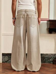 SWAVVY Men's Khaki Washed Pants With Airplane Buckle Design - Khaki - View 3