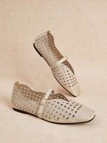 Rosivie Zapatos planos versátiles y casuales para mujer con bordado hueco - Albaricoque 4 - Ver 6