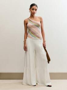 Nöista Asymmetric One-Shoulder Knit Top With Diagonal Multicolor Stripe Pattern. Summer, Spring, Festival - Multicolor - View 6