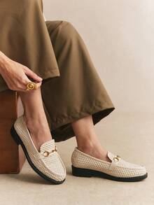 Rosivie Talons hauts à décoration métallique à la mode pour un port quotidien pour femmes - Beige - Voir 3