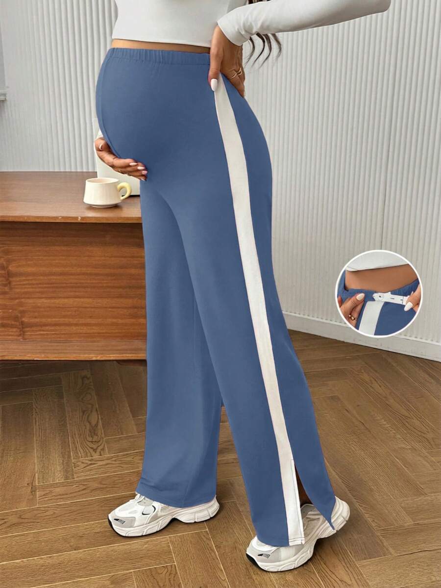 GentleRue Maternity 舒适休闲可调节腰围撞色孕妇打底裤 - 霧霾藍 - 查看 1