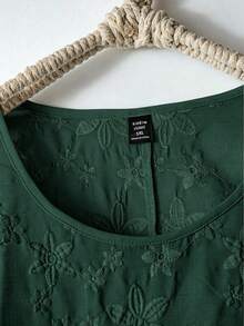 SHEIN LUNE CURVE 大码女式春夏刺绣无袖圆领修身背心，百搭时尚 - 墨綠色 - 查看 4