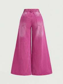 SHEIN MOD Celana Jeans Kasual Wanita Ukuran Besar, Longgar, dengan Kantong, dan Kaki Lebar - Berwarna merah muda - View 2