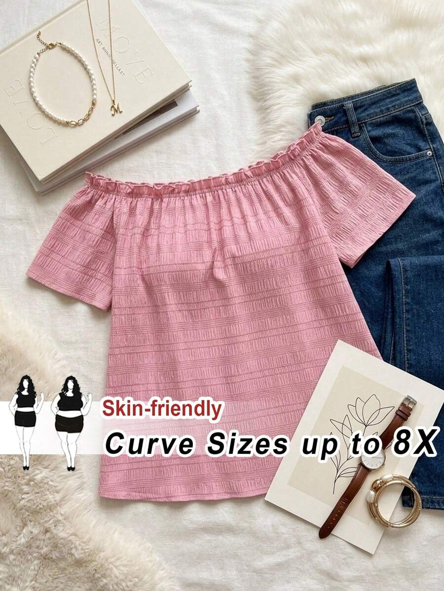SHEIN CURVE+ 大码休闲度假优雅V领收腰连衣裙 - 彩色 - 查看 1