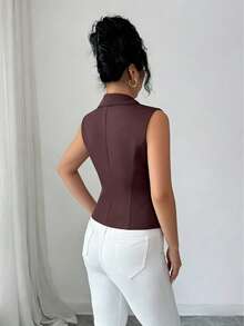 Elenzga Women's Fashionable Elegant Solid Color Sleeveless Blouse - Burgundy - View 2