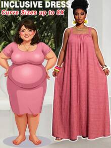 SHEIN CURVE+ 大码曲线/秋季服装/女士秋季服装/女士冬季服装/冬季服装大码纯色褶皱细节休闲吊带连衣裙，适合生日派对、毕业典礼、学生装、日常休闲、度假等场合。 - 玫瑰紅 - 查看 1