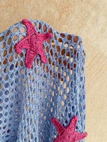 Soleia Women's Vacation Crochet Starfish Front Tie Hollow Out Slip Dress - Sky Blue - View 6
