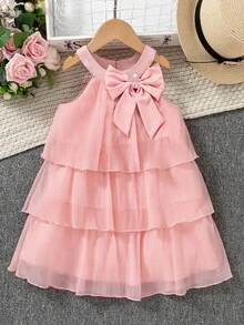 Souflis Souflis Đầm dệt kim màu đen dáng thường ngày, cổ áo phối màu tương phản, dành cho bé gái. - Hồng - Xem 6