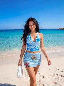 Sweetina Women's Sequin Starfish Pattern Casual Versatile Holiday Mini Skirt - Multicolor - View 6