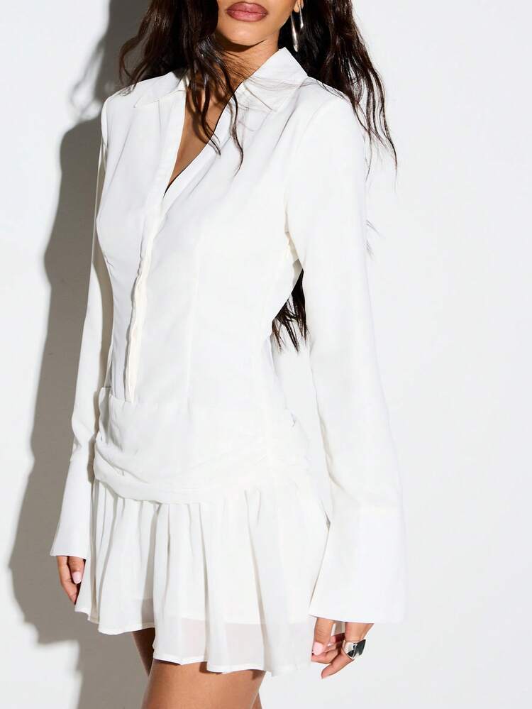 KIZN Dropped Waist Shirt Dress With Flippy Pleated Hem