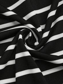 Sweetra 2pcs/Set Plus Size Black White Gray Striped Casual Fashionable Versatile Long Dress For Summer - Multicolor - View 7