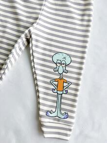 SpongeBob SquarePants | SHEIN 男婴条纹短袖上衣和裤子，贴身睡衣 - 灰色 - 查看 8