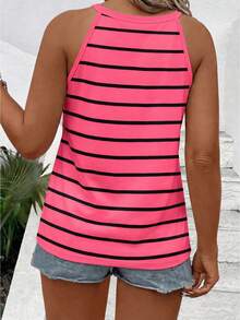 EMERY ROSE Nueva llegada Camiseta sin mangas con cuello halter a rayas para mujer de talla grande - Multicolor - Ver 2