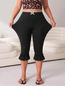 Solflare Quần legging lửng màu đen dáng rộng, bèo nhún, dành cho nữ, cỡ lớn. - màu đen - Xem 4