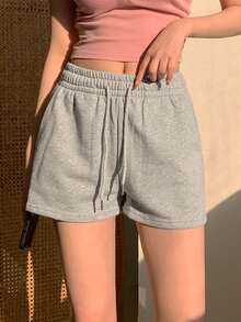 DAZY Women's Plain Drawstring Casual Shorts, Perfect For Daily Wear In Spring And Summer Sweater Shorts - Grey - View 6