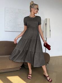 SHEIN 孕婦休閒短袖圓領洋裝 - 深灰色 - 查看 6