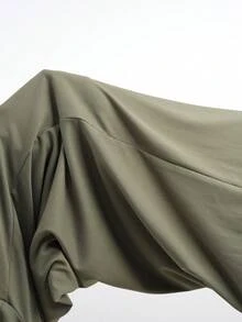 SHEIN EZwear 女士不对称下摆上衣和斜插口袋长裤休闲针织两件套，军绿色 - 軍綠色 - 查看 6