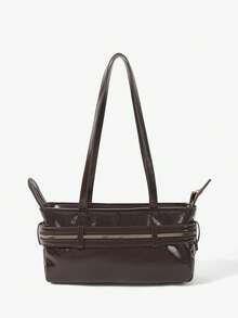 Viva Strut Women Dark Brown Solid Multi Zipper & Metal Buckle Large Capacity Minimalist Functional PU Leather Tote Bag - Coffee - View 12